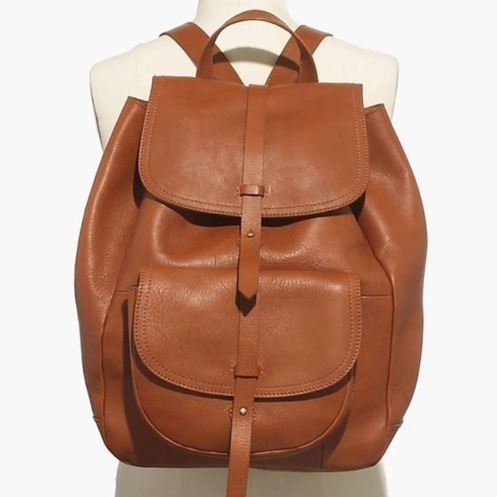 Madewell the transporter run sack brown leather backpack unisex